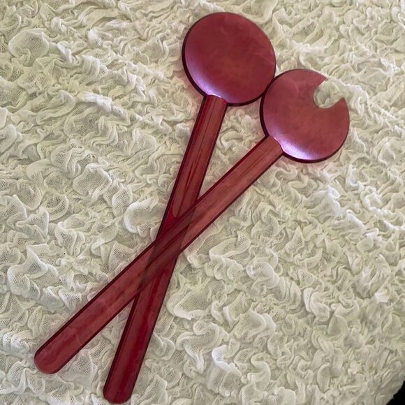 Tupperware Preludio Cranberry Red Salad Servers - Picture 1 of 3